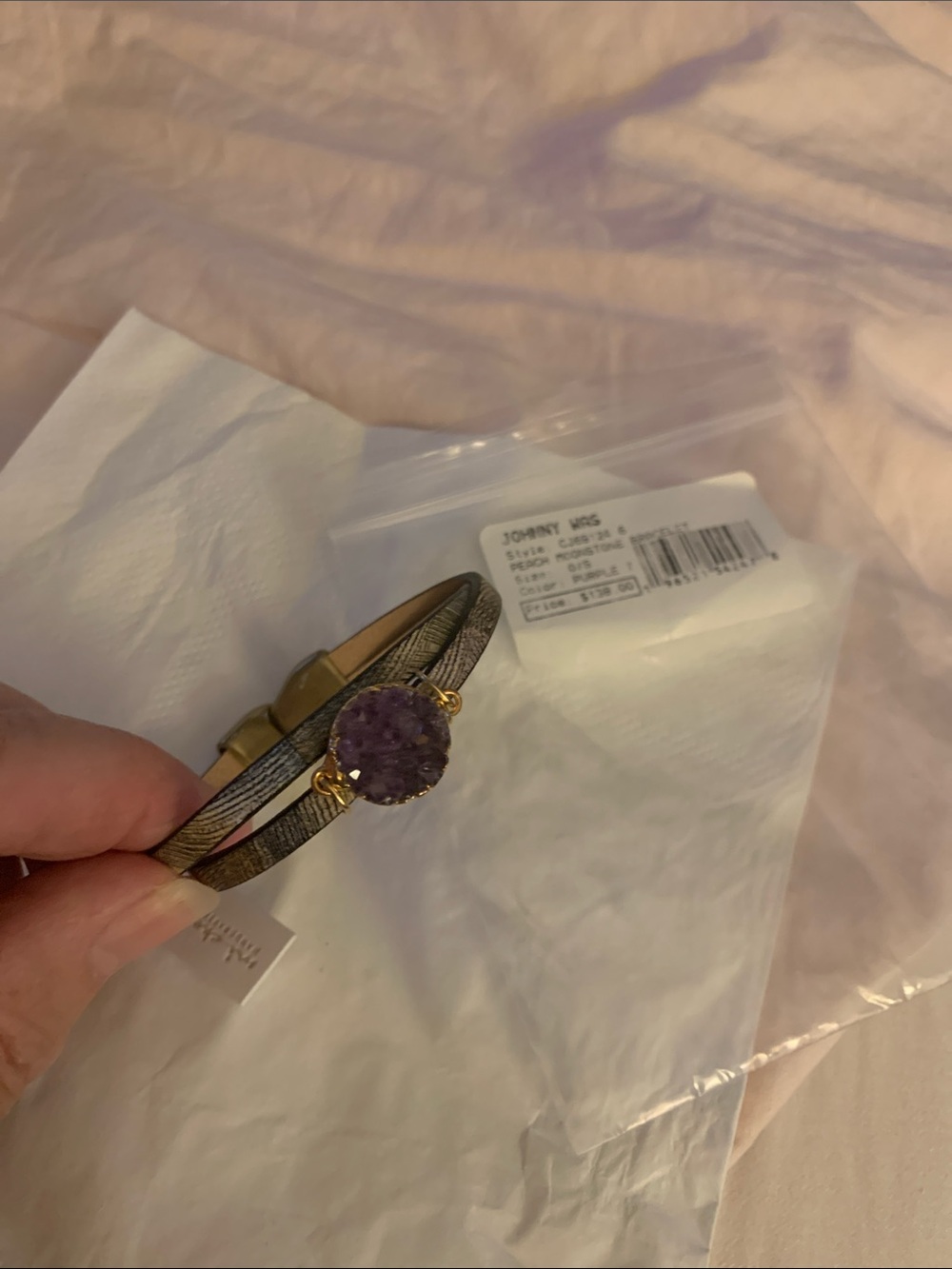 Johnny Was Gold-Tone Leather Bracelet with Purple Druzy